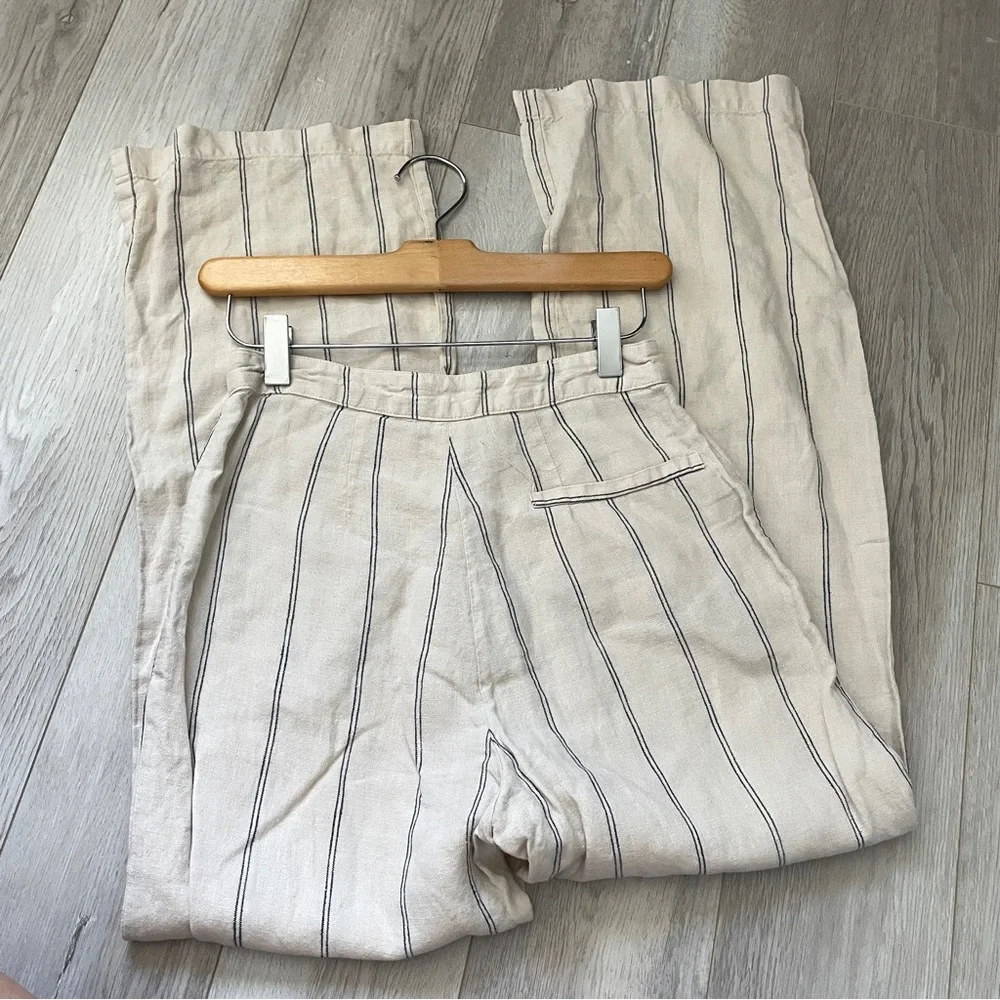 Reformation Linen Pants striped jaylene straight leg womens Ivory size 0 preppy
